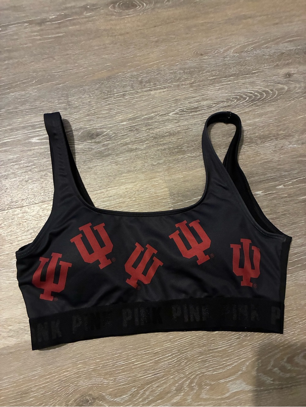 PINK Victoria's Secret Black Sports Bra with Crimson Indiana Logos